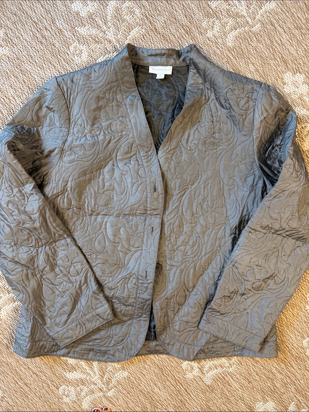 Charter Club Quilted Gray Open-Front Blazer